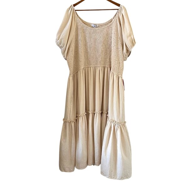 Ivy City NEW Sienna Smocked Tiered Maxi Dress In Cream Size 3X - Picture 1 of 14